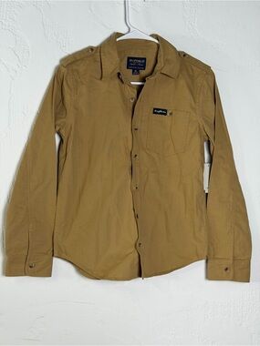 Buffalo David Bitton Boys Tan Button Down Utility Military Style Shirt - M